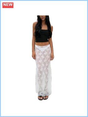 Lace Satin High Waist A-Line Midi Maxi Skirt Ruffle Layered